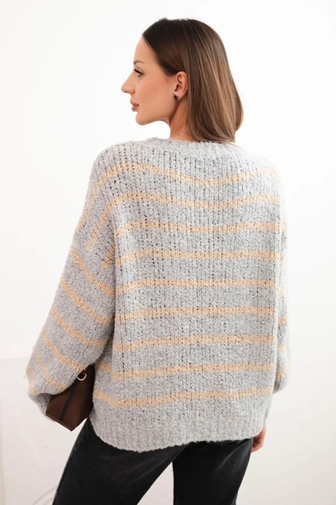 Sweter damski w paski z wełną o luźnym kroju szary