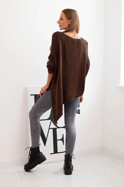 Sweter damski wełniany asymetryczny Plus Size z dekoltem V brązowy