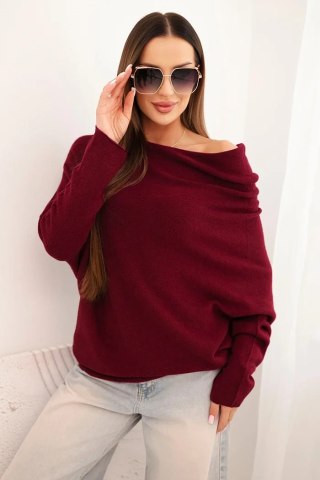 Sweter damski wiskozowy asymetryczny typu nietoperz śliwkowy