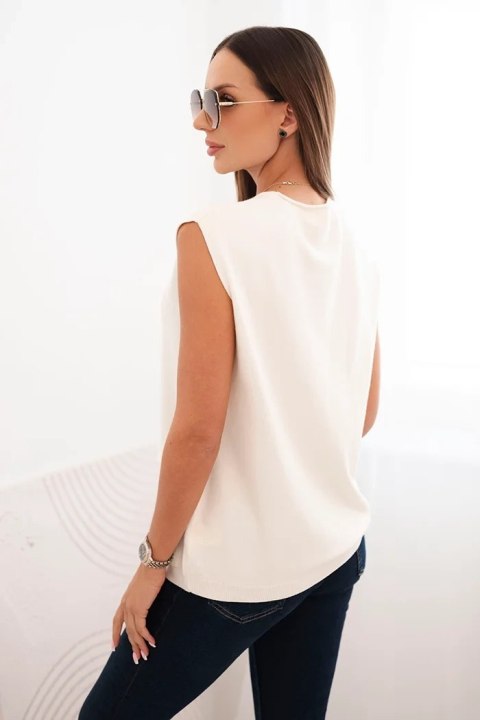 Sweter damski wiskozowy bez rękawów z kieszeniami i dekoltem V ecru