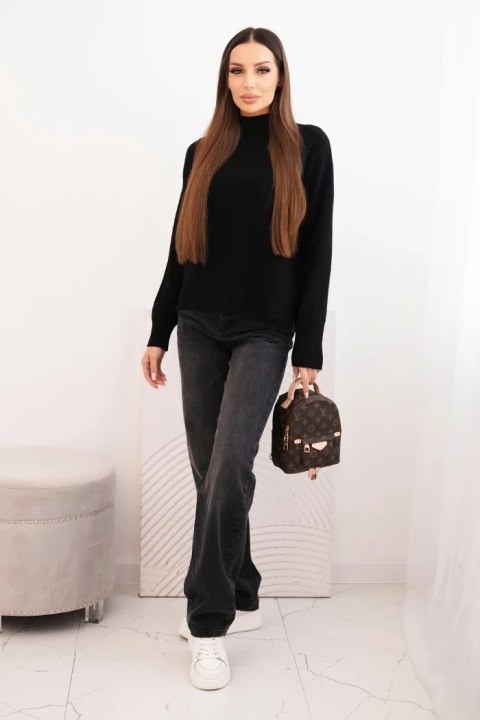 Sweter damski z półgolfem wiskozowy o luźnym kroju czarny