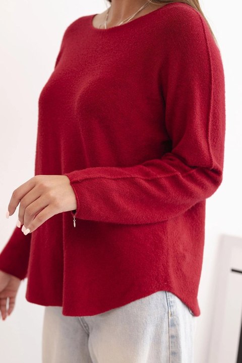 Sweterek damski z wiskozy z długim rękawem i okrągłym dekoltem bordowy