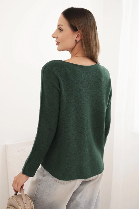 Sweterek damski z wiskozy z długim rękawem i okrągłym dekoltem ciemny zielony