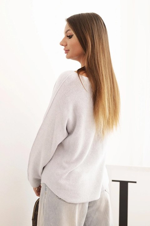 Sweterek damski z wiskozy z długim rękawem i okrągłym dekoltem szary