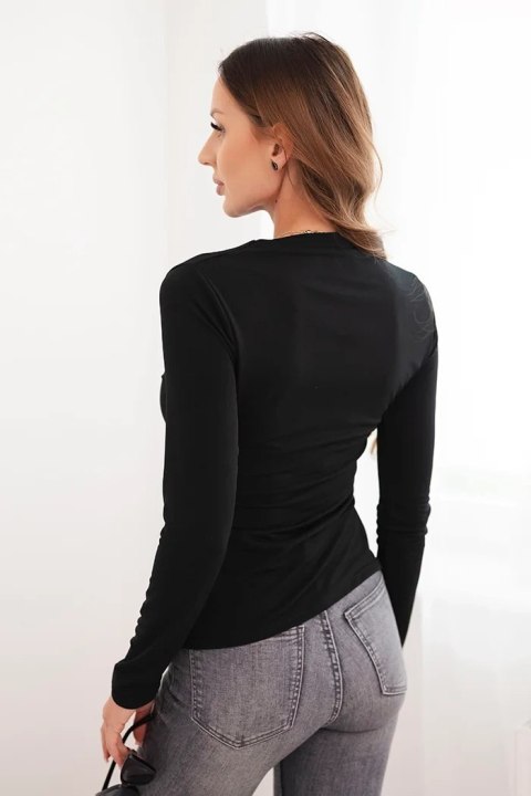 Bluzka damska z ozdobną klamrą marszczona z wiskozy czarna