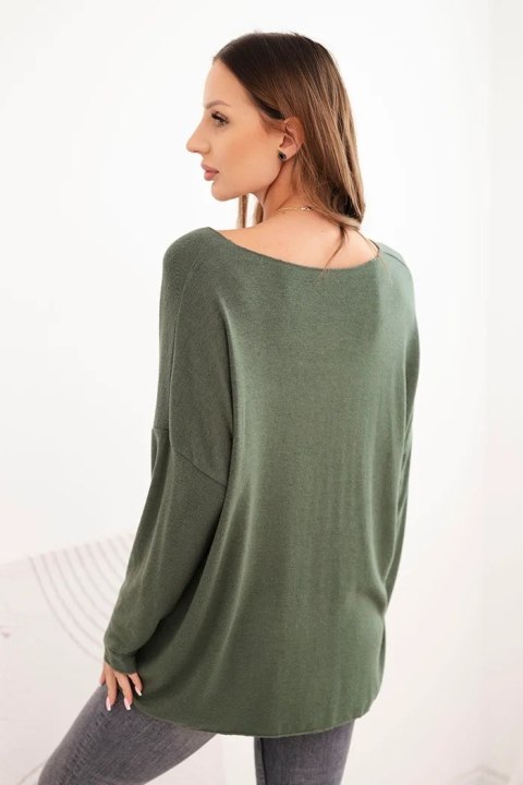 Bluzka damska z wiskozy z długim rękawem i złotym kwiatowym nadrukiem ciemne khaki