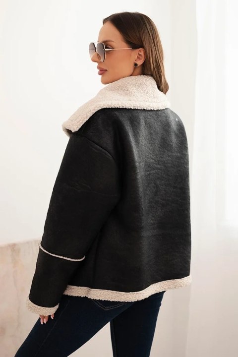 Kurtka damska Plus Size ocieplana z barankiem i guzikami krótki fason czarna