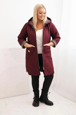Kurtka damska pikowana Plus Size z podszewką w panterkę i kapturem bordowa