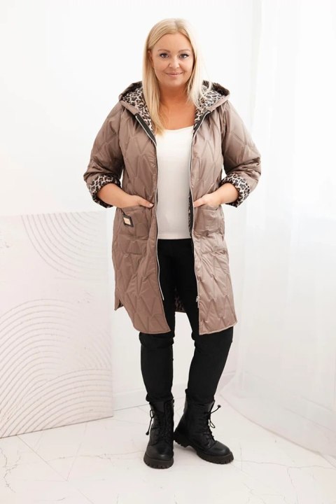 Kurtka damska pikowana Plus Size z podszewką w panterkę i kapturem fango