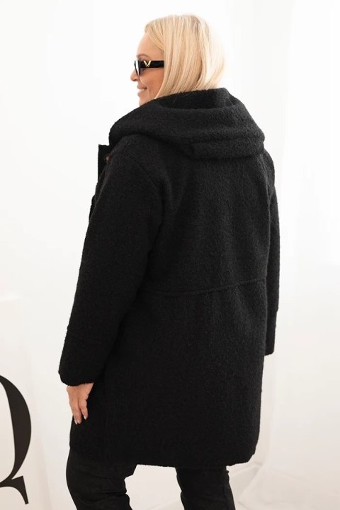 Płaszcz damski Plus Size z kapturem i kieszeniami czarny