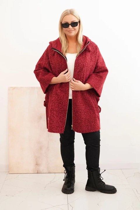 Płaszcz damski Plus Size z kapturem i zamkiem bordowy