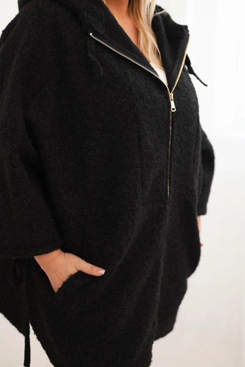 Płaszcz damski Plus Size z kapturem i zamkiem czarny