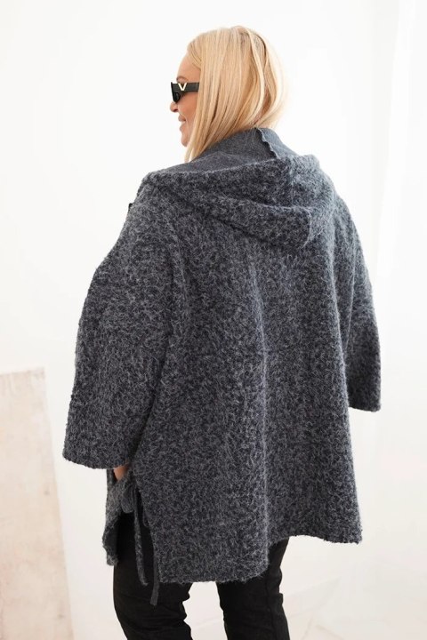 Płaszcz damski Plus Size z kapturem i zamkiem grafitowy