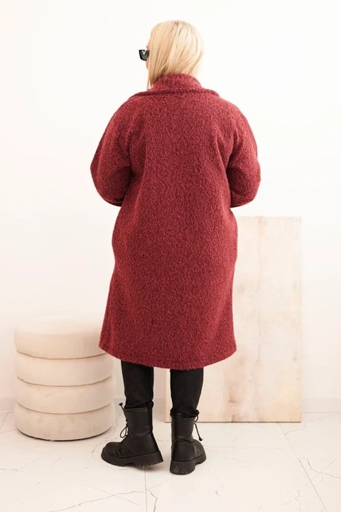 Płaszcz damski Plus Size z wełną i dużym kołnierzem bordowy