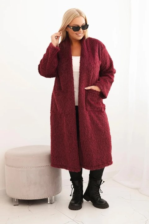 Płaszcz damski Plus Size z wiskozy bez zapięcia z kieszeniami śliwkowy