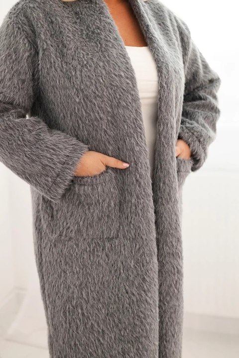 Płaszcz damski Plus Size z wiskozy bez zapięcia z kieszeniami szary