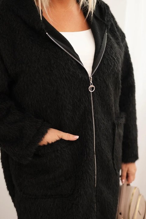 Płaszcz damski Plus Size z wiskozy zapinany na suwak z kapturem czarny
