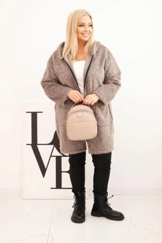 Płaszcz damski Plus Size z wiskozy zapinany na suwak z kapturem fango