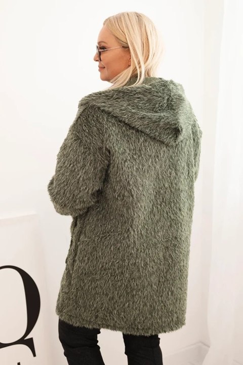 Płaszcz damski Plus Size z wiskozy zapinany na suwak z kapturem khaki