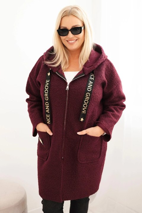 Płaszcz damski Plus Size ze sztucznego baranka z kapturem i kieszeniami śliwkowy