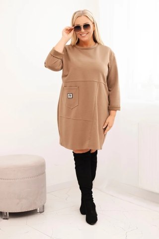 Sukienka damska Plus Size masełko z kieszenią i rękawem 3/4 camelowa