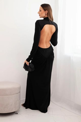 Sukienka damska z wiskozą długa z golfem i odkrytymi plecami czarna