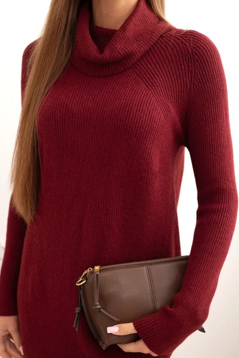 Sukienka damska z wiskozą dzianinowa z szerokim kołnierzem bordowa