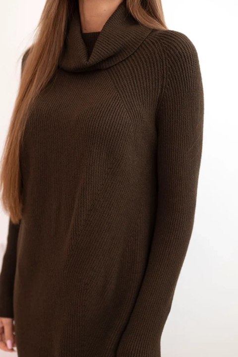 Sukienka damska z wiskozą dzianinowa z szerokim kołnierzem brązowa