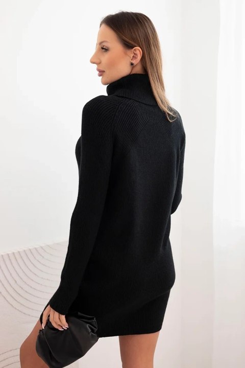 Sukienka damska z wiskozą dzianinowa z szerokim kołnierzem czarna