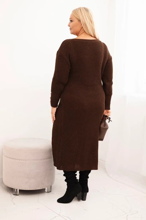 Sukienka swetrowa damska Plus Size z moherem czekoladowa
