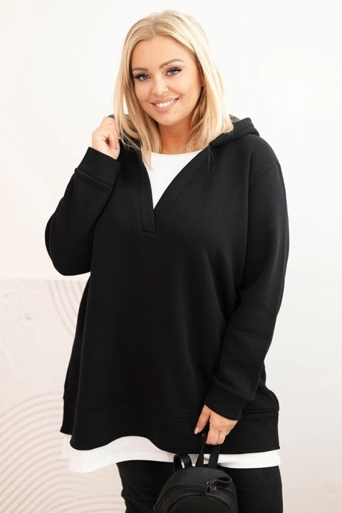 Bluza damska ocieplana Plus Size z kapturem i dekoltem w serek czarna
