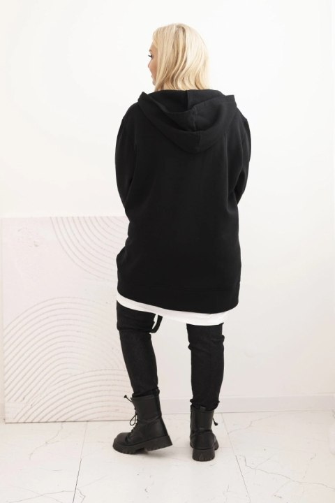 Bluza damska ocieplana Plus Size z kapturem i dekoltem w serek czarna