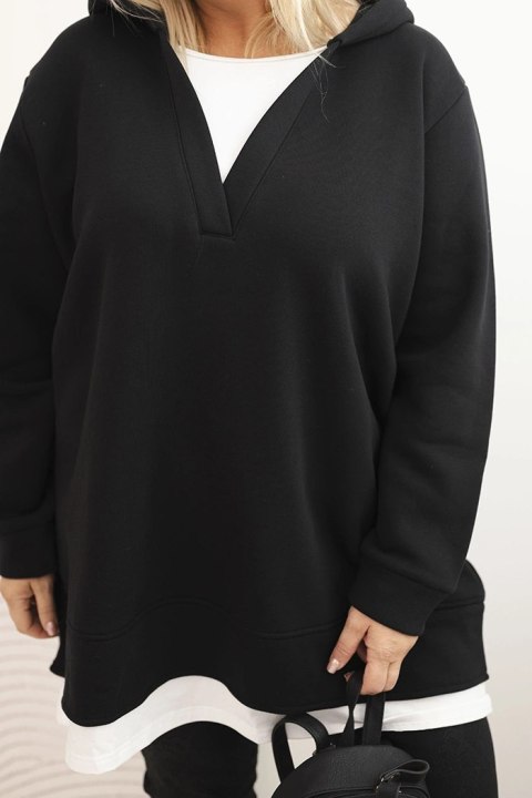 Bluza damska ocieplana Plus Size z kapturem i dekoltem w serek czarna