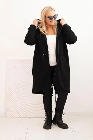 Bluza damska ocieplana Plus Size z kapturem i kieszeniami czarna