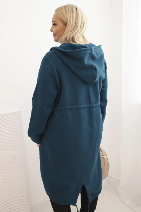 Bluza damska ocieplana Plus Size z kapturem i kieszeniami morska