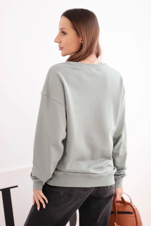 Bluza damska pętelkowa bawełniana basic z okrągłym dekoltem ciemno miętowa