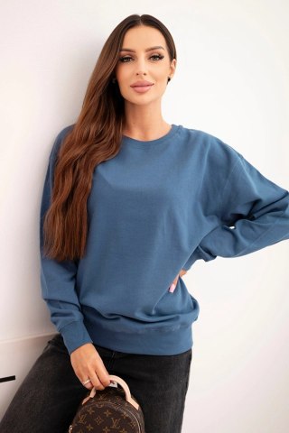 Bluza damska pętelkowa bawełniana basic z okrągłym dekoltem jeansowa