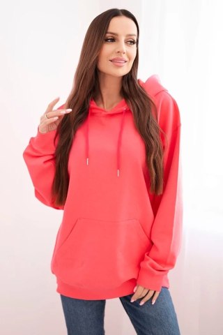 Bluza damska pętelkowa bawełniana z kapturem i kieszenią kangurką różowa