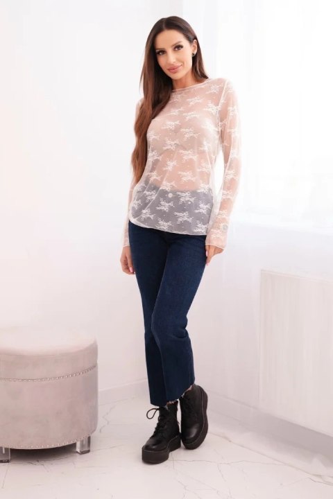 Bluzka damska koronkowa z długim rękawem ecru