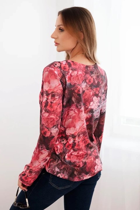 Bluzka damska z wiskozy w kwiaty z długim rękawem czarna