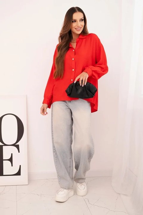 Koszula damska elegancka z wiskozy z ozdobnymi guzikami czerwona