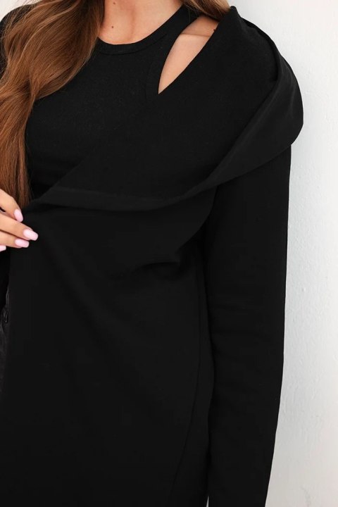 Narzutka damska z bawełny z kapturem i wydłużonym przodem czarna