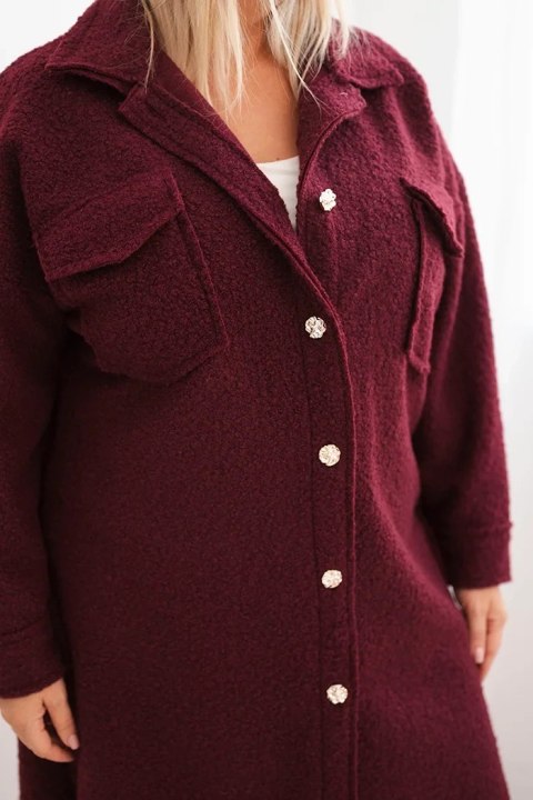 Płaszcz damski Plus Size z wełną zapinany na guziki z kieszeniami i kołnierzem śliwkowy