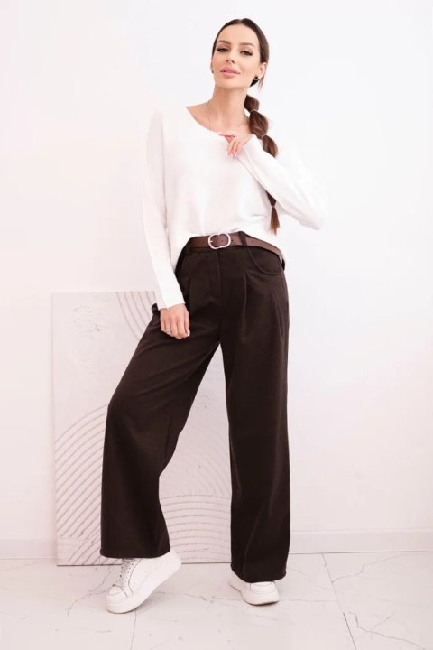 Spodnie damskie z szeroką nogawką i paskiem brązowe