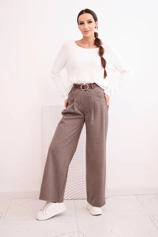 Spodnie damskie z szeroką nogawką i paskiem fango