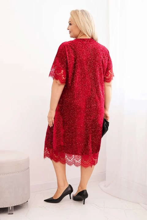 Sukienka damska Plus Size z cekinami i koronkowym wykończeniem bordowa