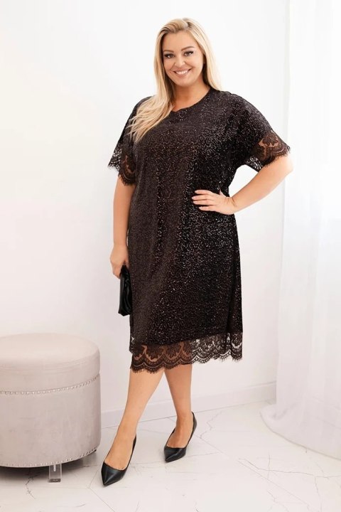 Sukienka damska Plus Size z cekinami i koronkowym wykończeniem brązowa