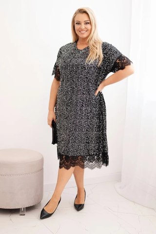 Sukienka damska Plus Size z cekinami i koronkowym wykończeniem czarny + srebrny