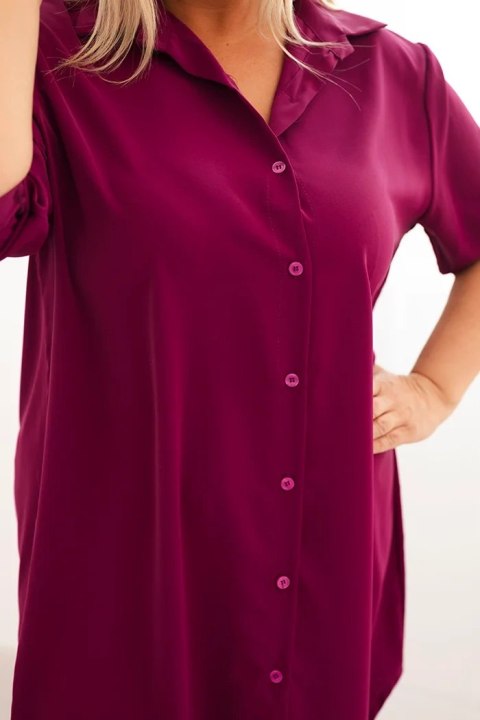 Sukienka damska koszulowa Plus Size z dłuższym tyłem i podwijanym rękawem ciemno fioletowa