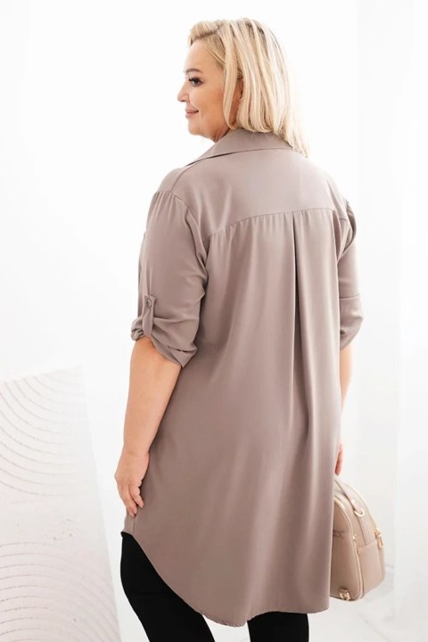 Sukienka damska koszulowa Plus Size z dłuższym tyłem i podwijanym rękawem fango
